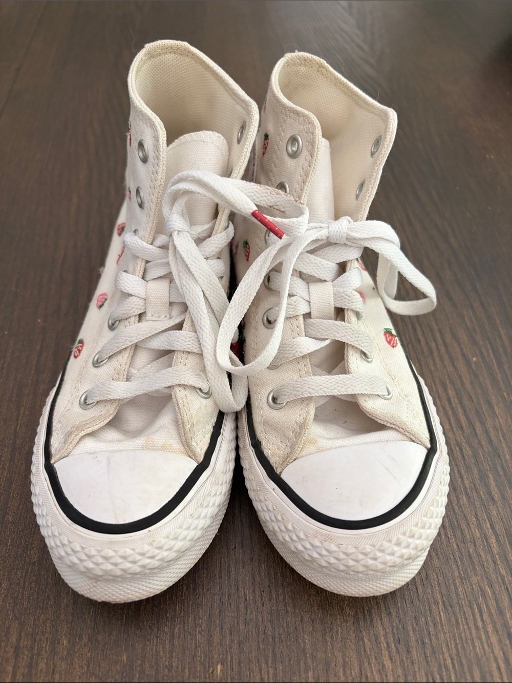Converse Kids White High-Top Sneakers with Tiny Red Strawberry Accents